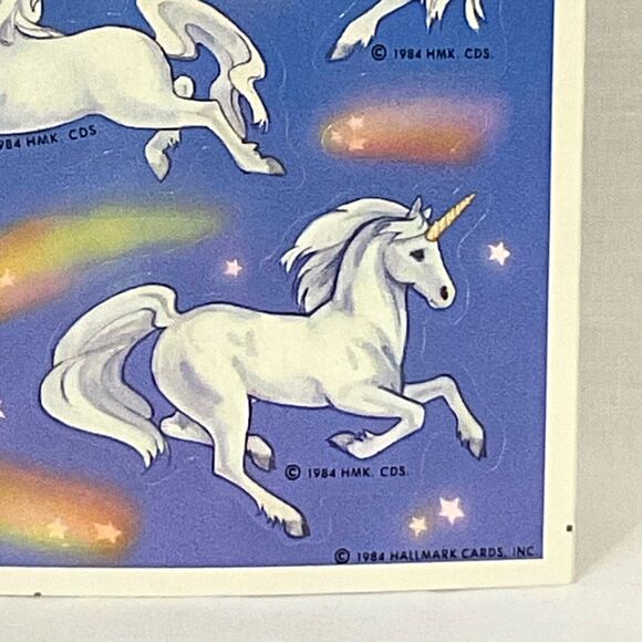 Vintage Stickers Hallmark Sticker Sheet 80s Unicorns & Rainbows 1984 - Picture 2 of 3